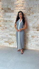 Vestido Midi Malha Stripe PIS- Azul 5938