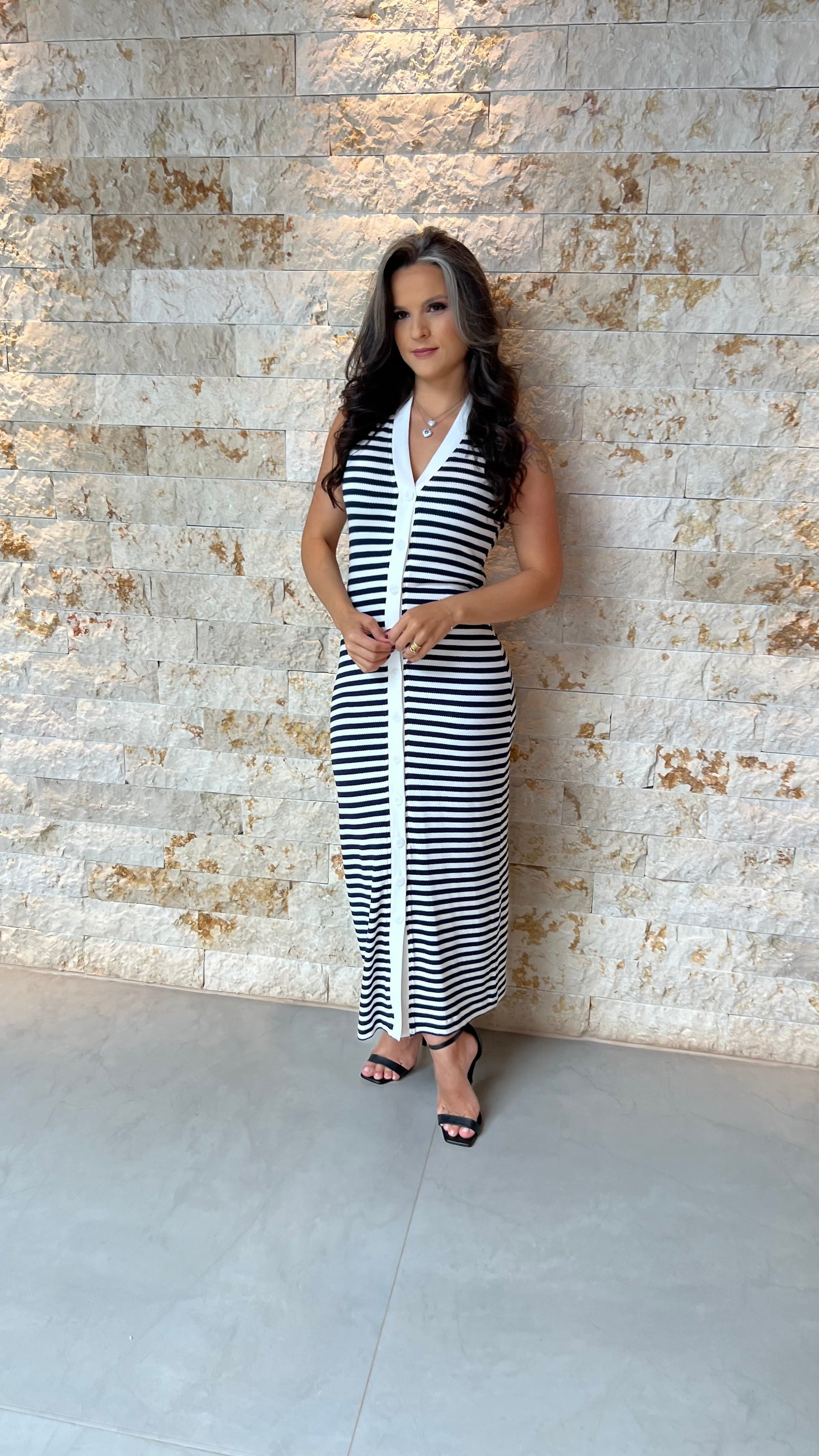 Vestido Midi Malha Stripe PIS- Azul 5938