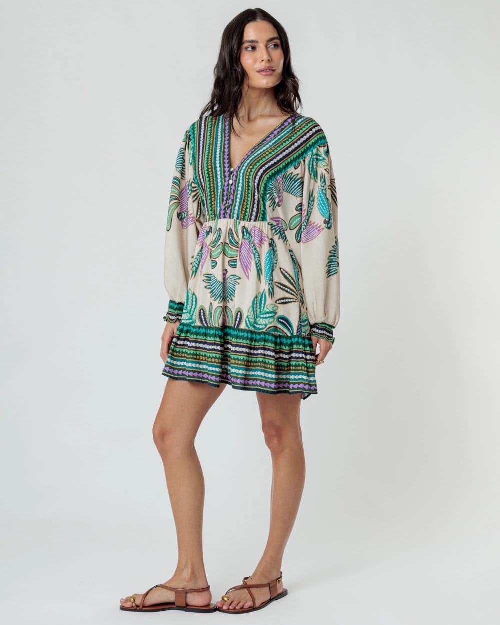 Vestido Curto Manga Longa Pássaros CHI- Estampado 5879