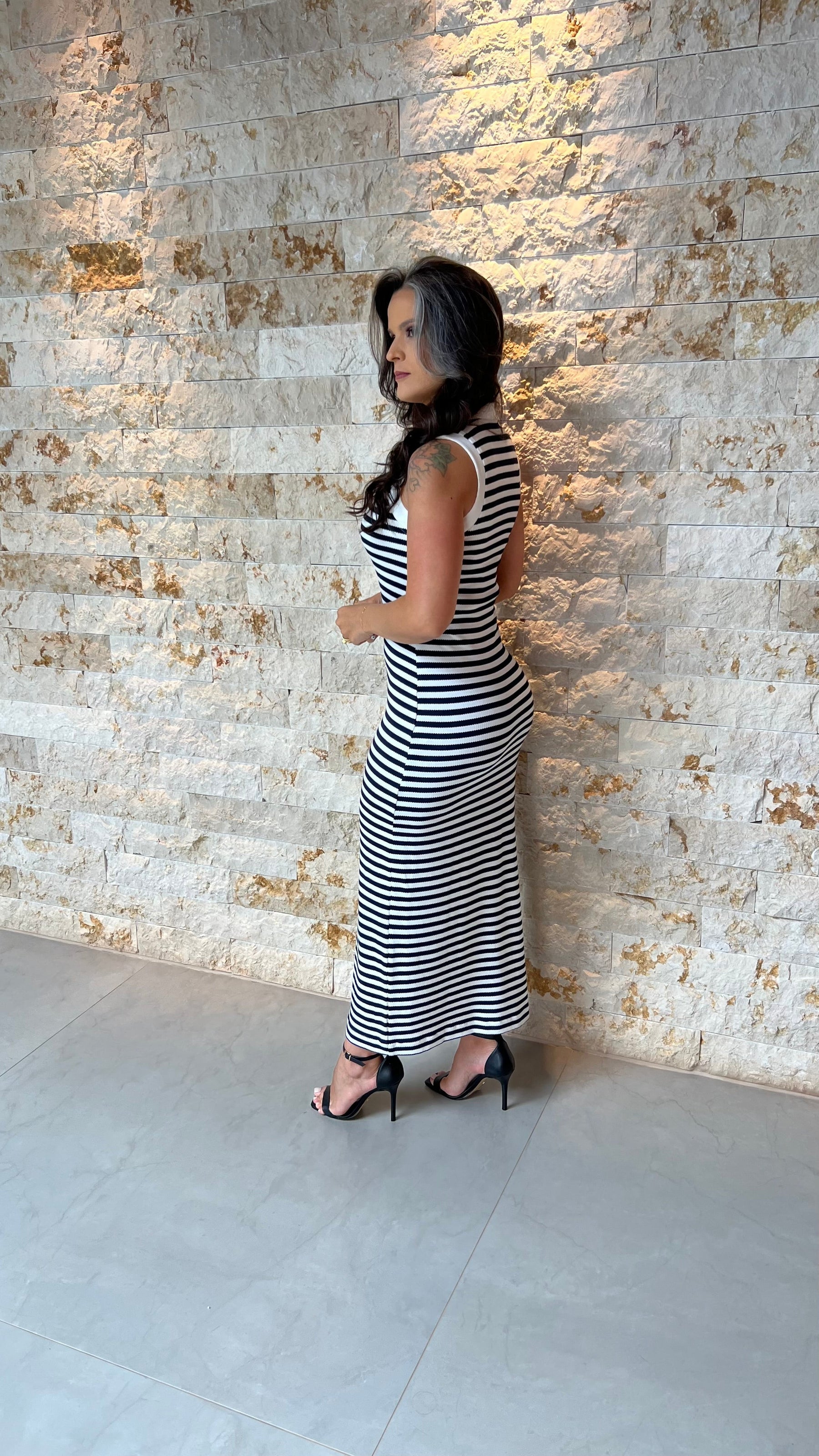 Vestido Midi Malha Stripe PIS- Azul 5938