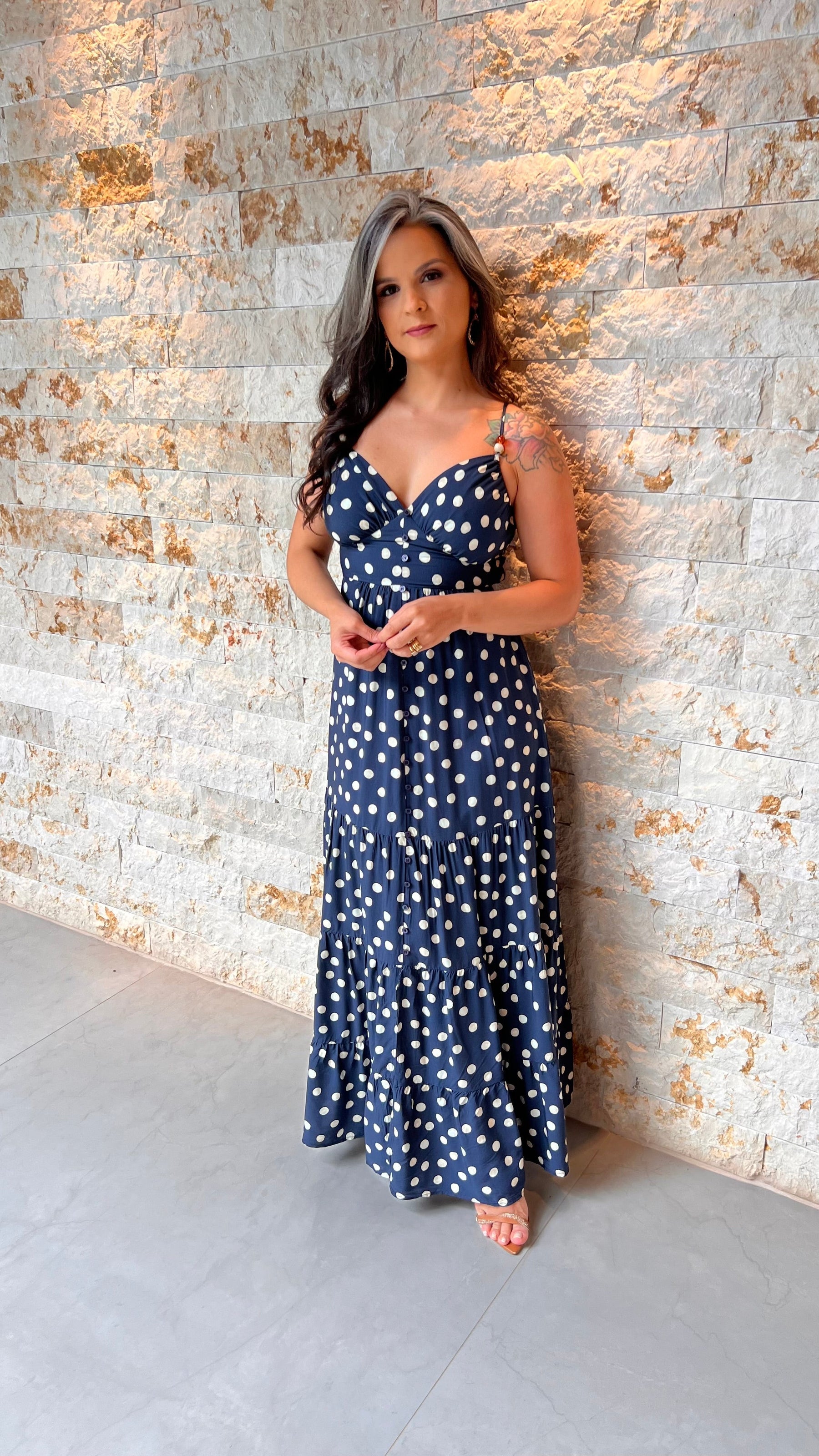 Vestido Midi Poa Alcinha PIS- Estampado 6034