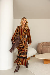 Vestido Midi Manga Longa Listras ARTE - Estampado 5706