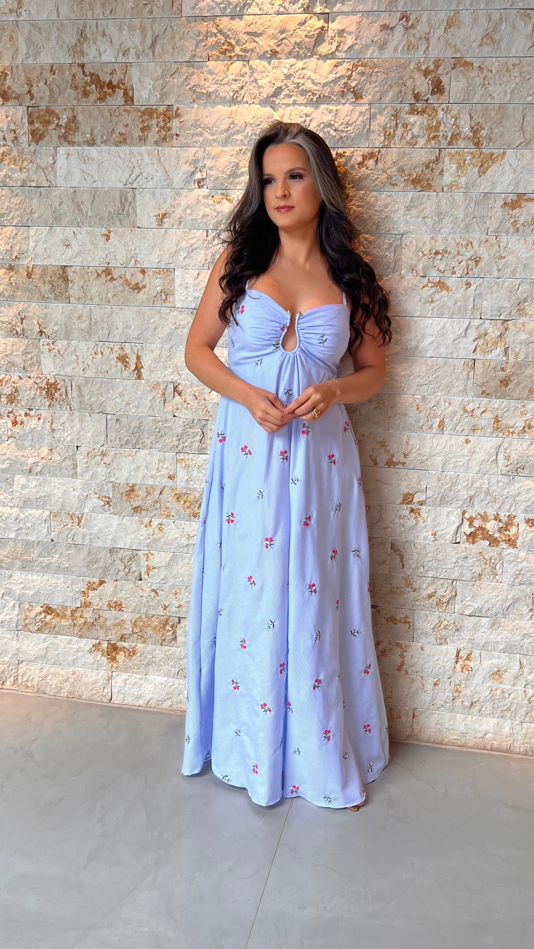Vestido Longo Decote U POLI- Azul 5976