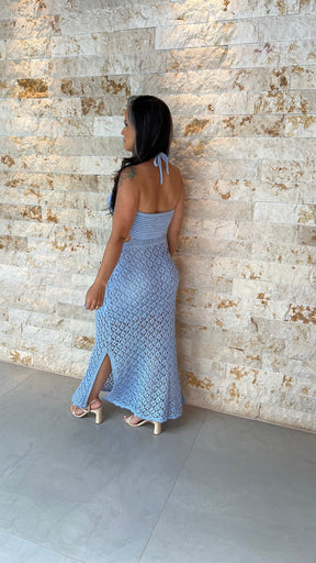 Vestido Midi Tricô Busto POLI- Azul 5898