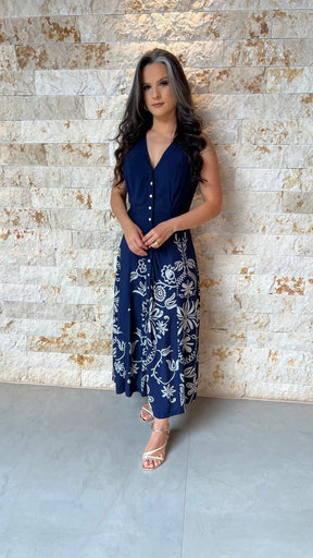 Vestido Midi Estampado Trancinha Lateral PIS- Estampado 5922