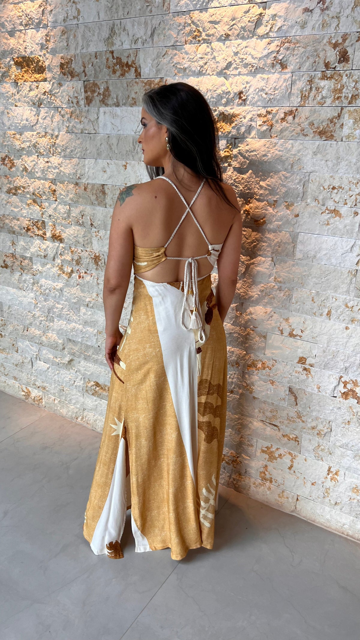 Vestido Longo Flor Crochê Busto ARTE- Estampado 5437