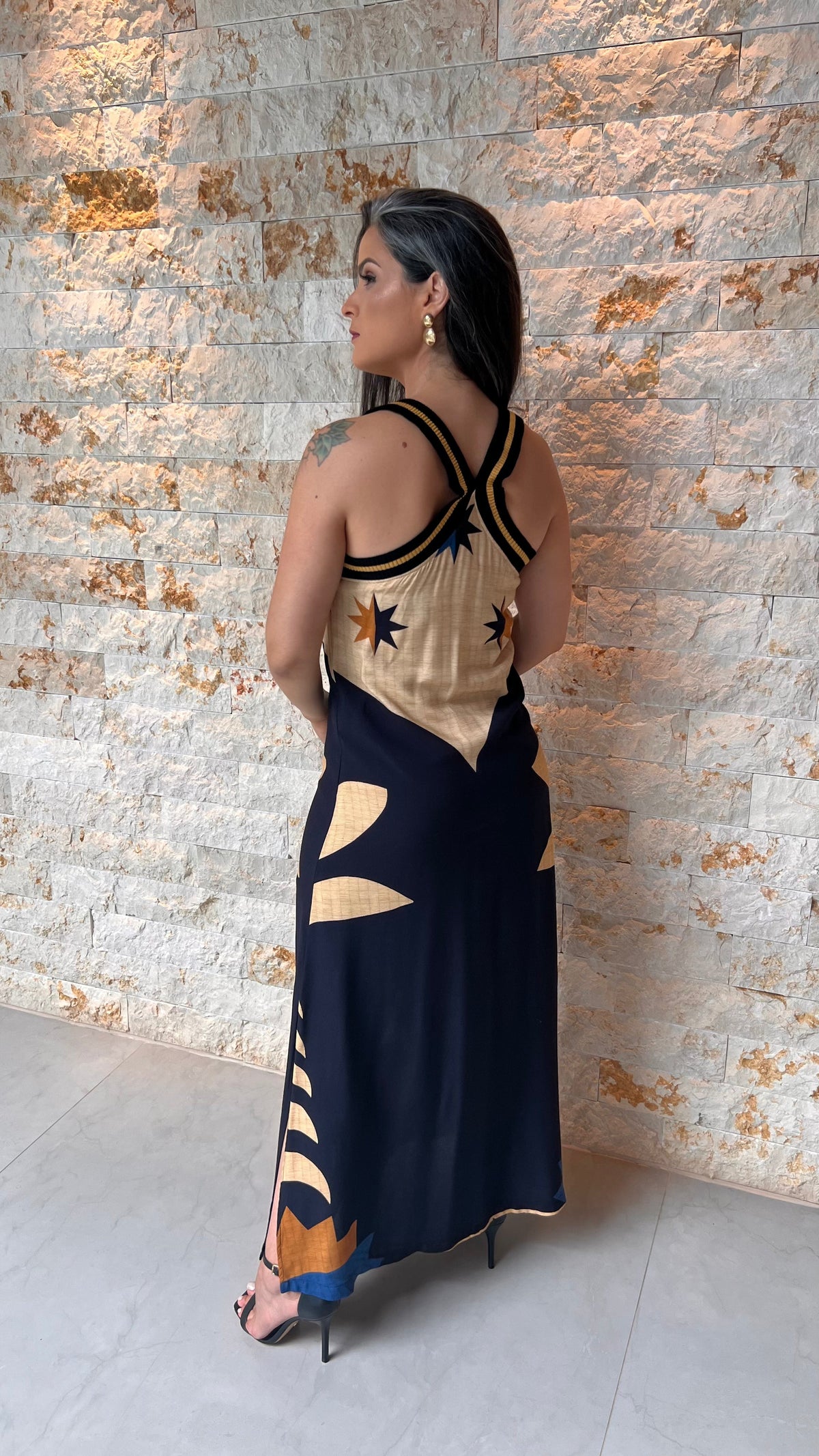 Vestido Longo Flor Nude Trico ARTE - Estampado 5461