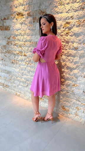 Vestido Curto Vazado Cintura EAG- Liso Rosa 5477