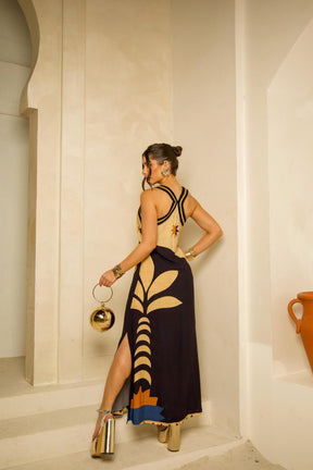 Vestido Longo Flor Nude Trico ARTE - Estampado 5461