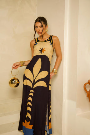 Vestido Longo Flor Nude Trico ARTE - Estampado 5461