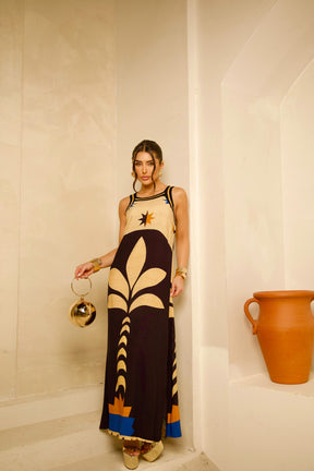 Vestido Longo Flor Nude Trico ARTE - Estampado 5461