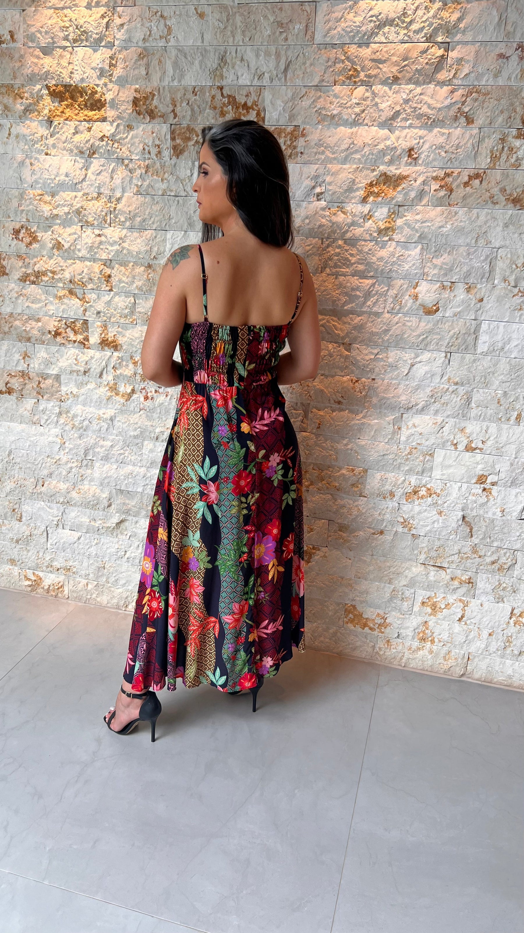 Vestido Midi Flores Variadas PIS -  Estampado 5458