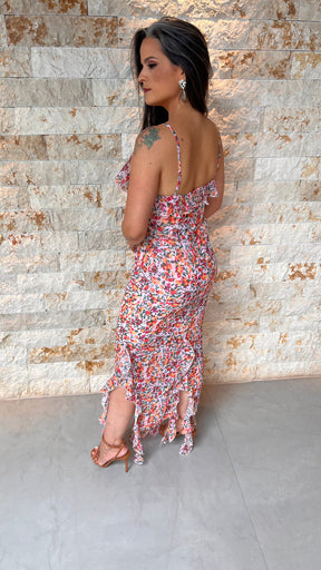 Vestido Midi Babado Flor EAG - Estampado 5479