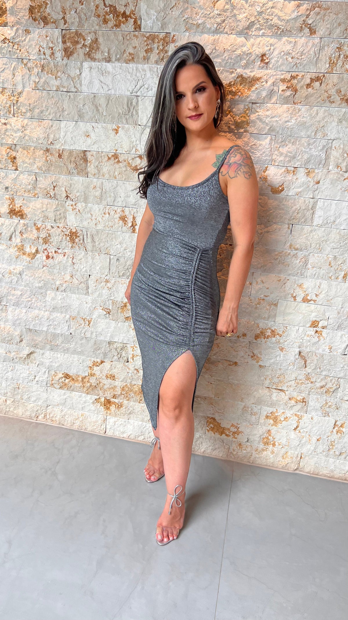 Vestido Midi Lurex Alcinha GRO- Preto 5483