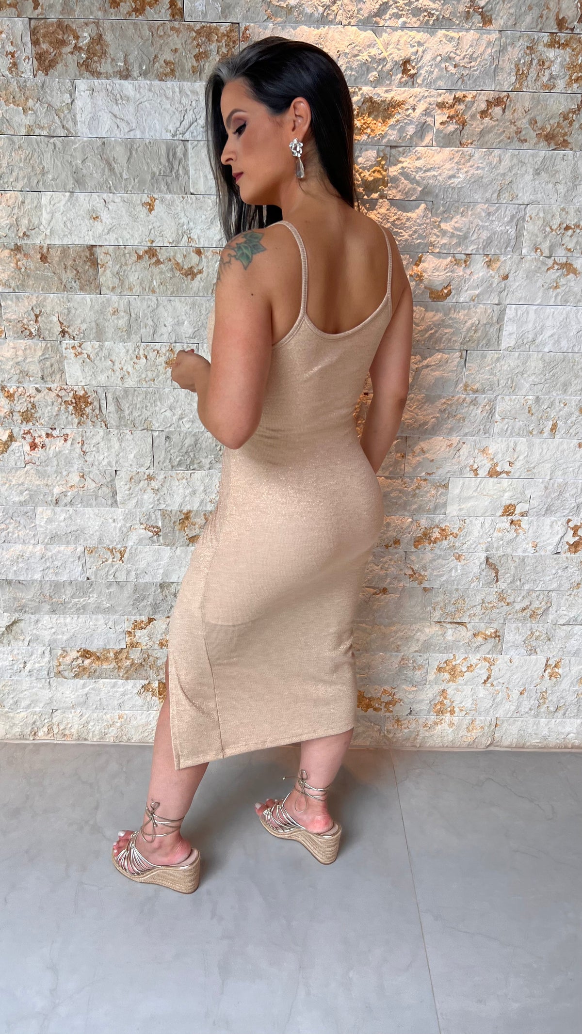 Vestido Midi Lurex Alcinha GRO- Dourado 5483