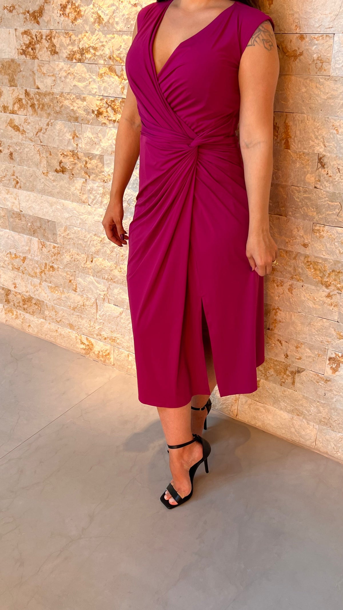 Vestido Midi Regata No Cintura -  Fucsia 5318