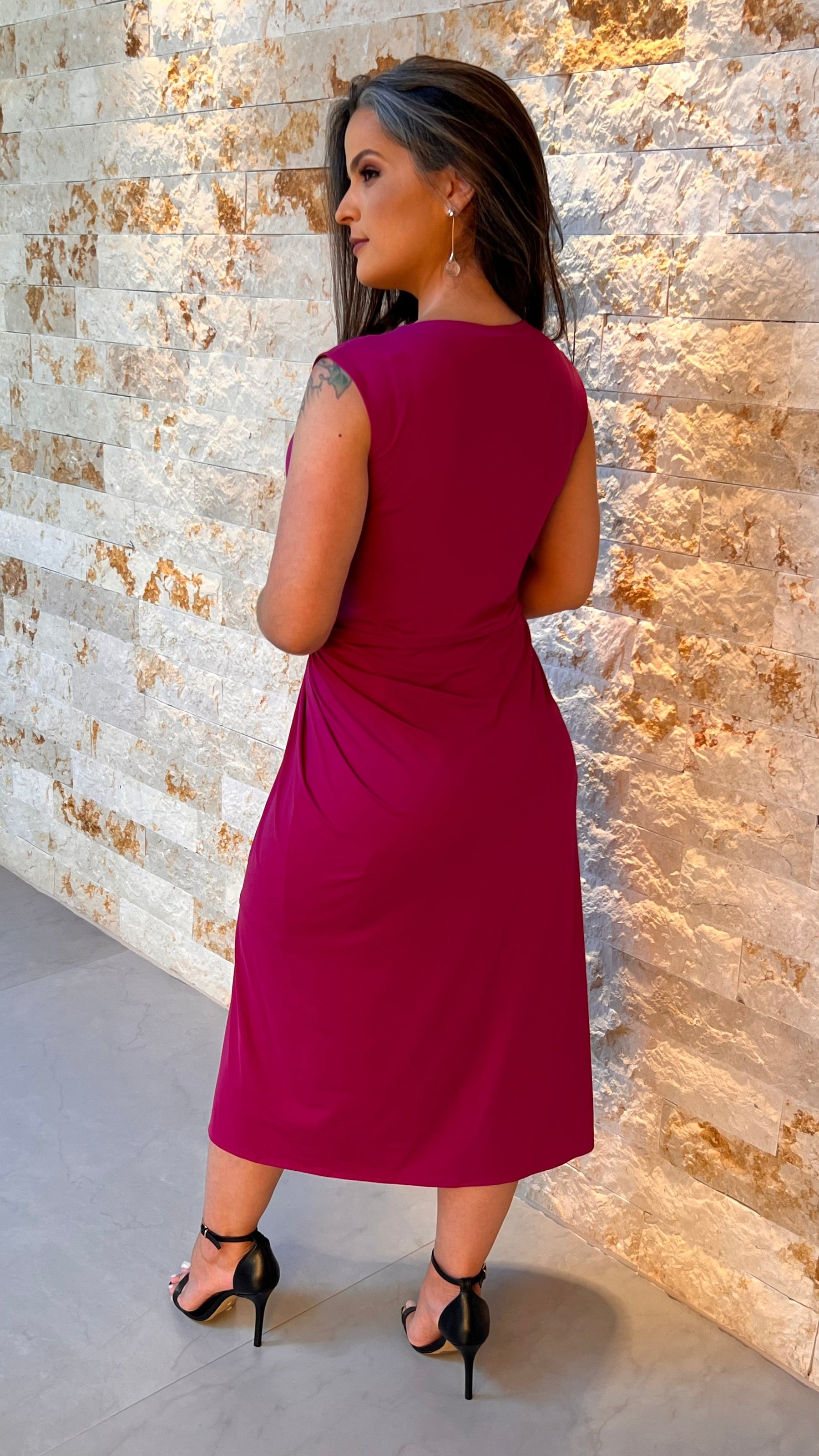Vestido Midi Regata No Cintura -  Fucsia 5318