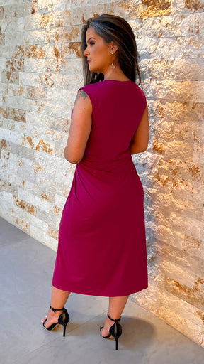 Vestido Midi Regata No Cintura -  Fucsia 5318