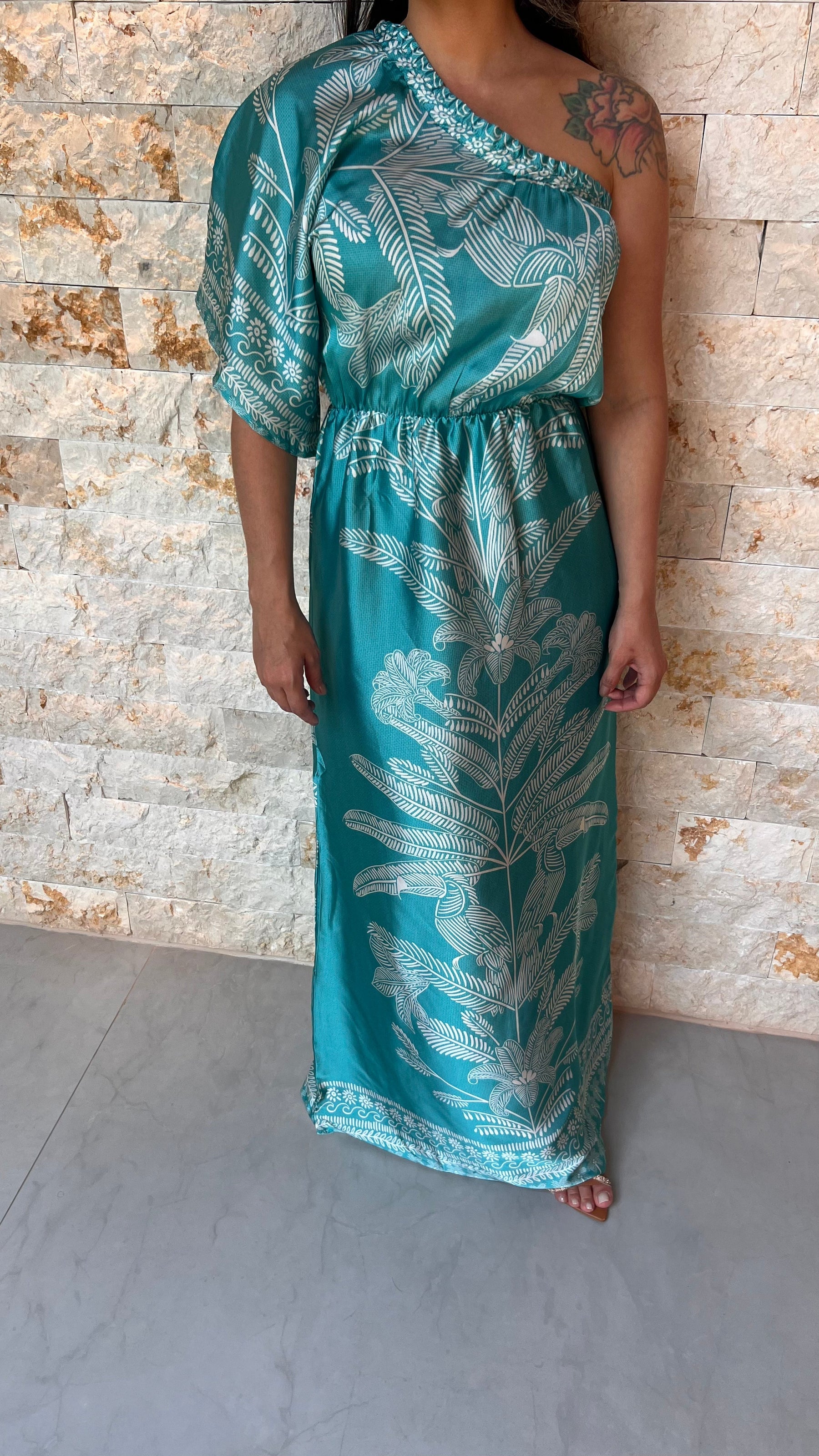Vestido Longo Nula Manga  Seda ARTE- Liso  Azul 5376