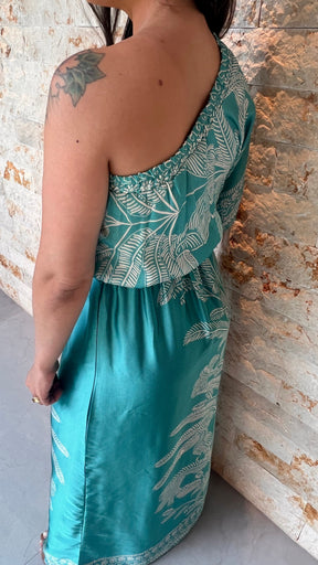 Vestido Longo Nula Manga  Seda ARTE- Liso  Azul 5376