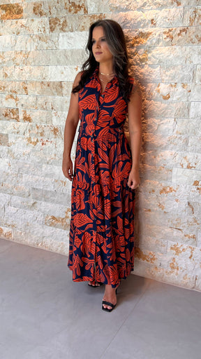 Vestido Midi Chemisse Cinto Fixo PIS - Estampado Terracota 5551/2