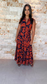 Vestido Midi Chemisse Cinto Fixo PIS - Estampado Terracota 5551/2