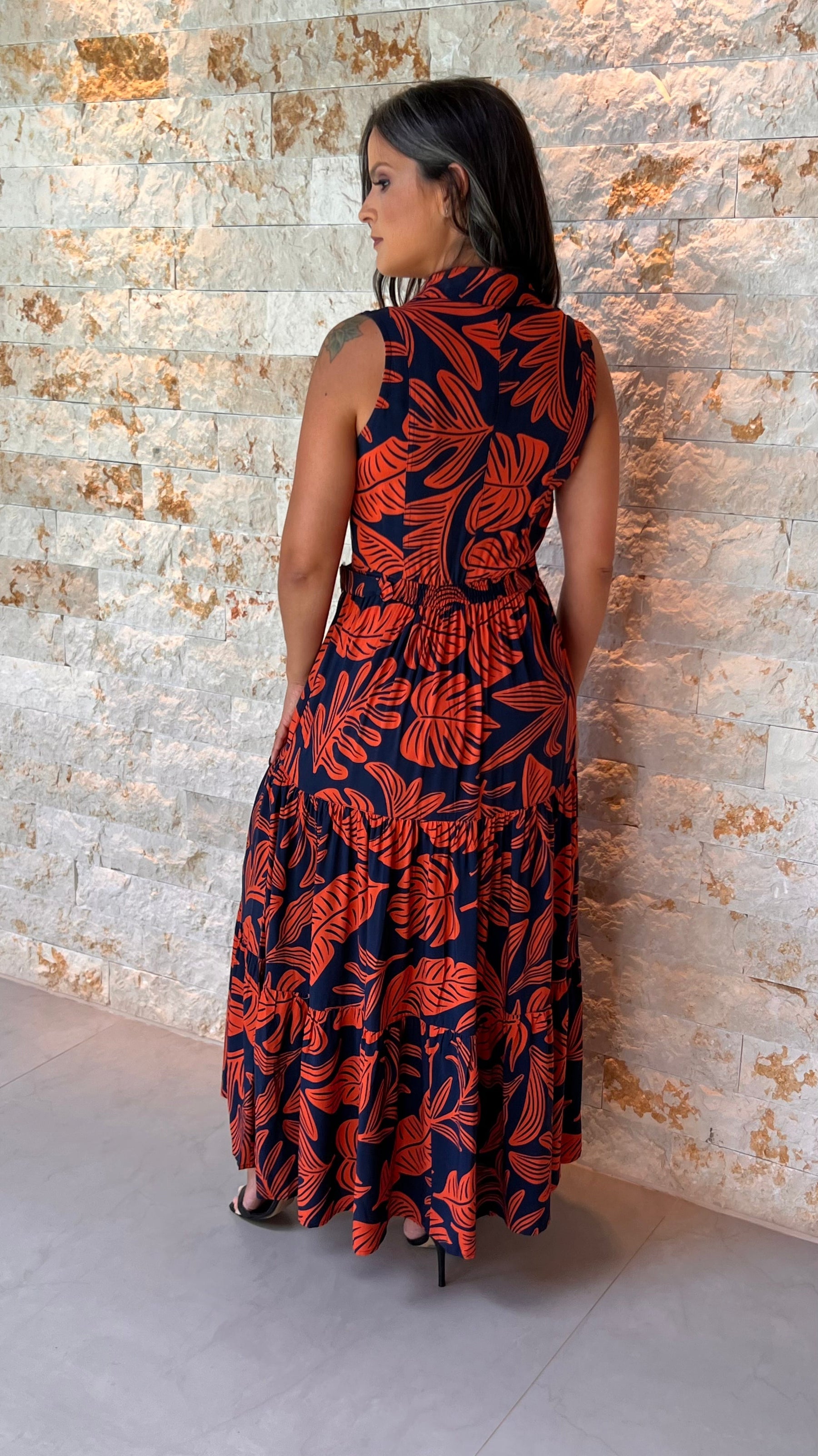 Vestido Midi Chemisse Cinto Fixo PIS - Estampado Terracota 5551/2