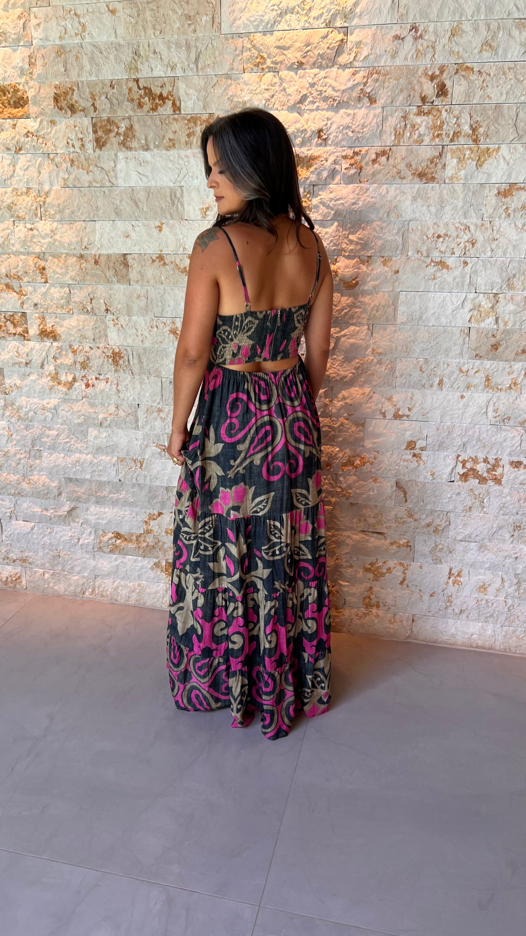 Vestido Longo Estampa Arabesco PIS- Estampado Lilas 5555