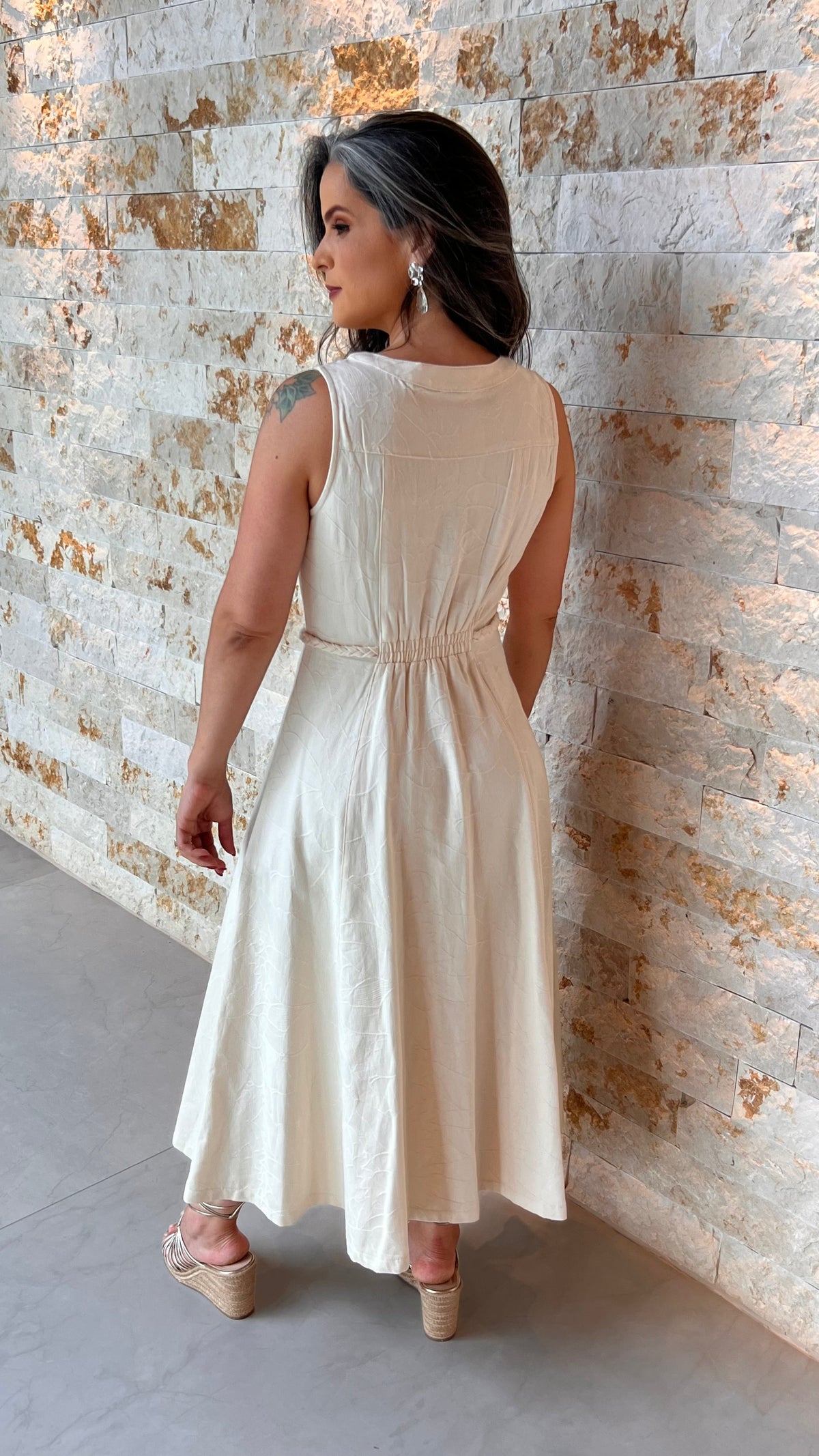 Vestido Midi Cinto Transas PIS - Nude 5424