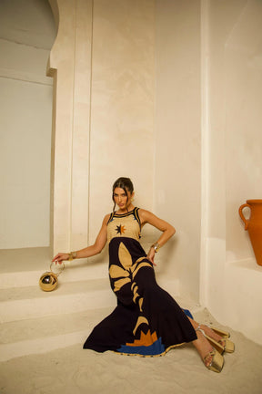 Vestido Longo Flor Nude Trico ARTE - Estampado 5461