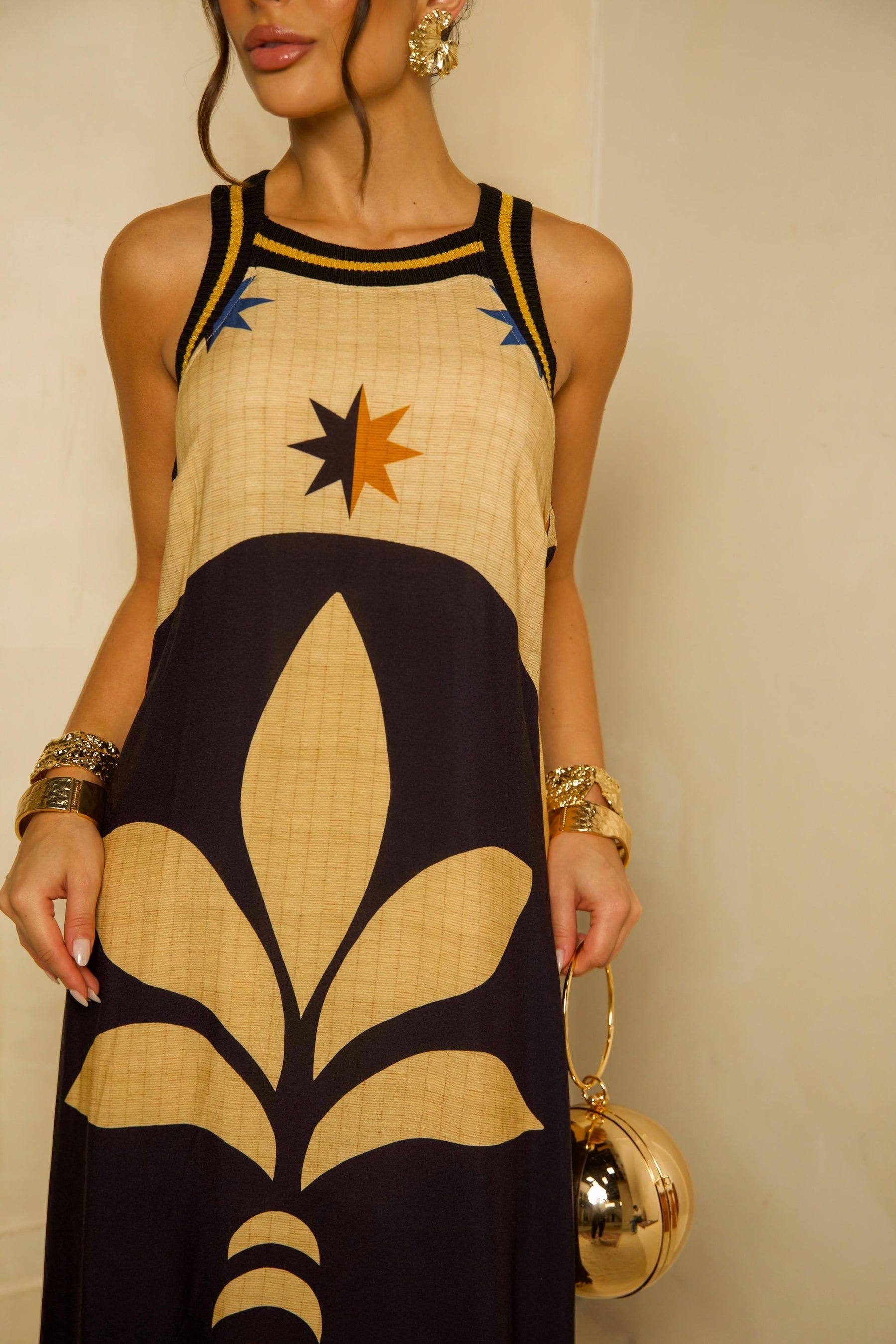 Vestido Longo Flor Nude Trico ARTE - Estampado 5461