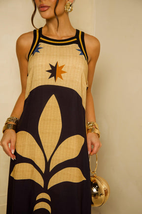 Vestido Longo Flor Nude Trico ARTE - Estampado 5461