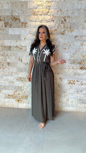 Vestido Longo Manga Babado Coqueiro EAG- Verde 5910