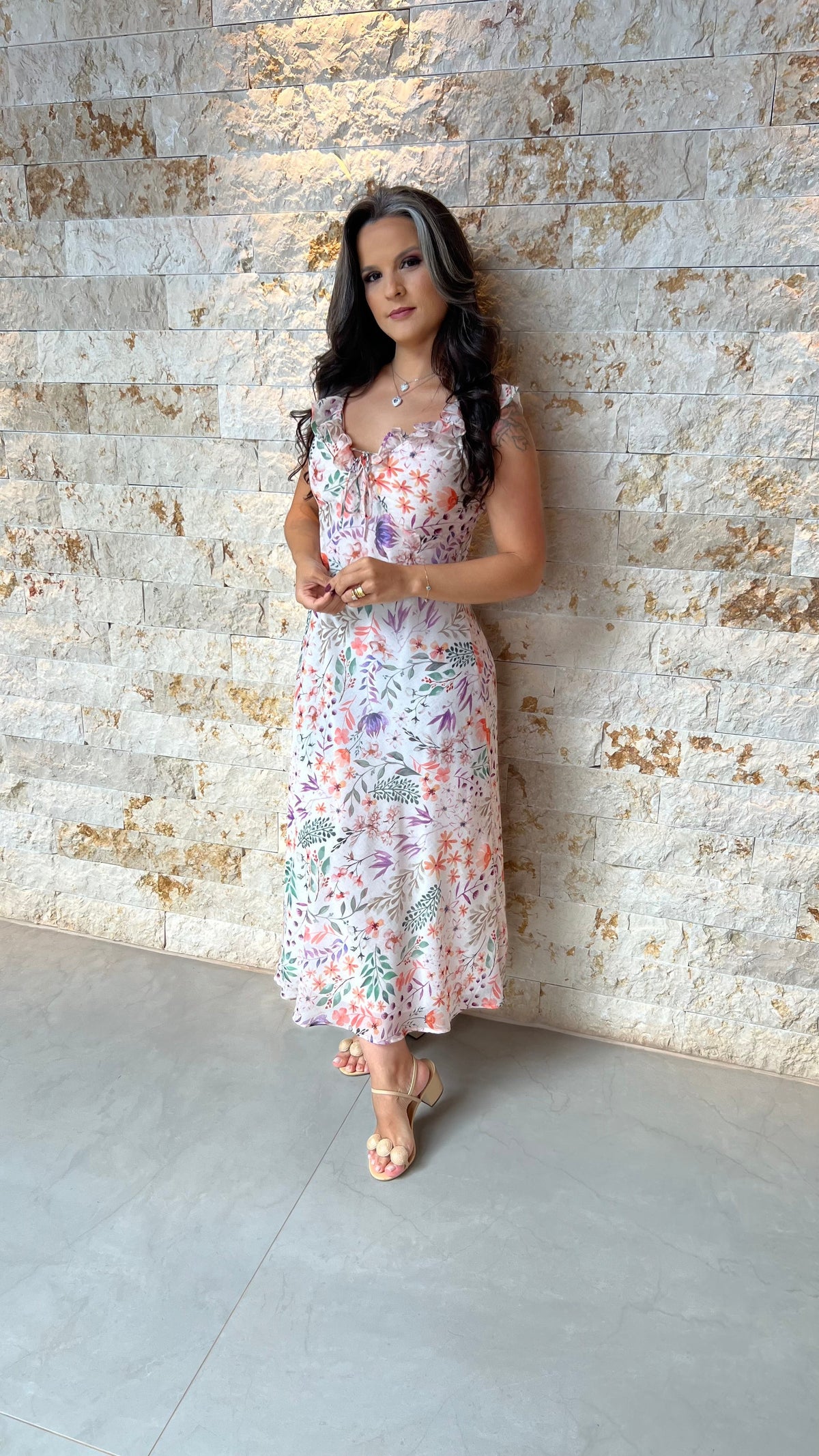 Vestido Midi Crepe Amarração Costas- Estampado 5941