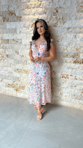 Vestido Midi Crepe Amarração Costas- Estampado 5941