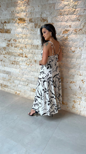 Vestido Midi Alça Fivela ALO- Estampado Branco 5928