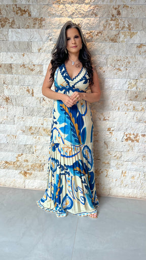 Vestido Longo vazado Cintura ARTE - Estampado 5469