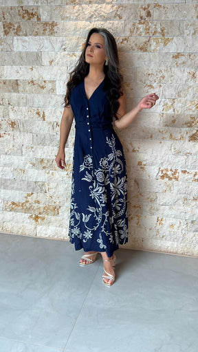 Vestido Midi Estampado Trancinha Lateral PIS- Estampado 5922