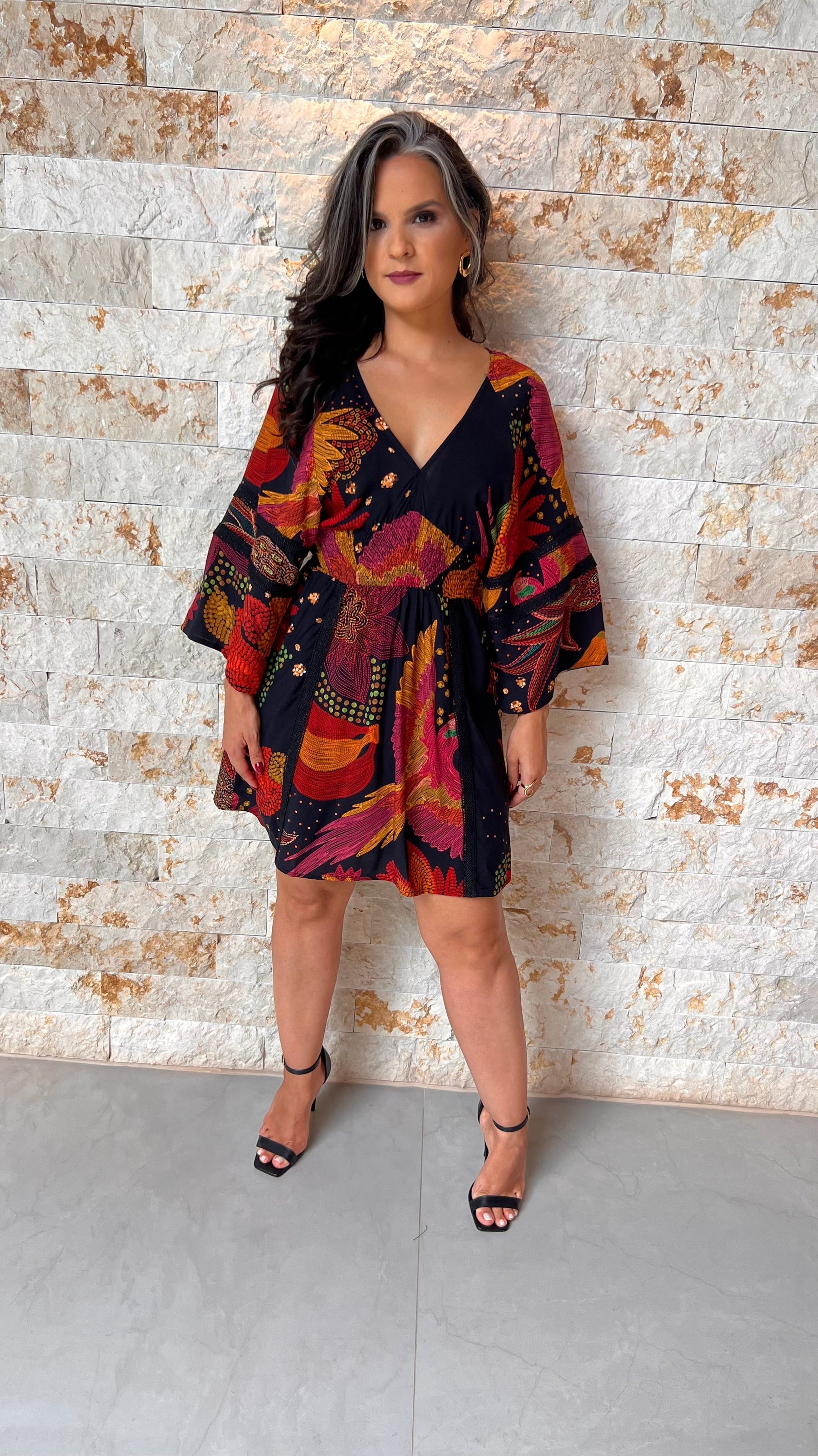 Vestido Curto Manga Larga CHI - Estampado 5618