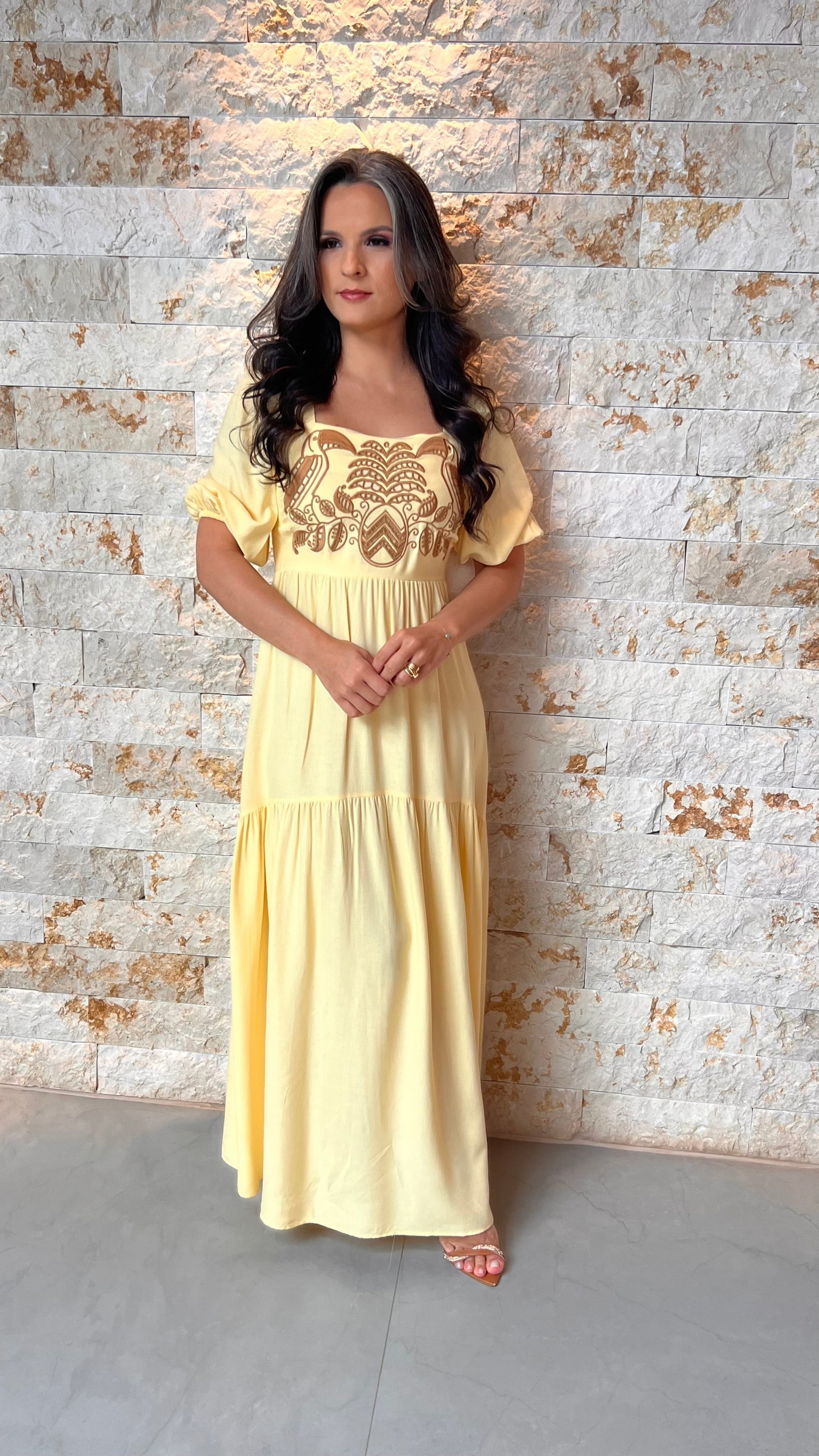 Vestido Midi Manga Tucano POLI- Amarelo 5975