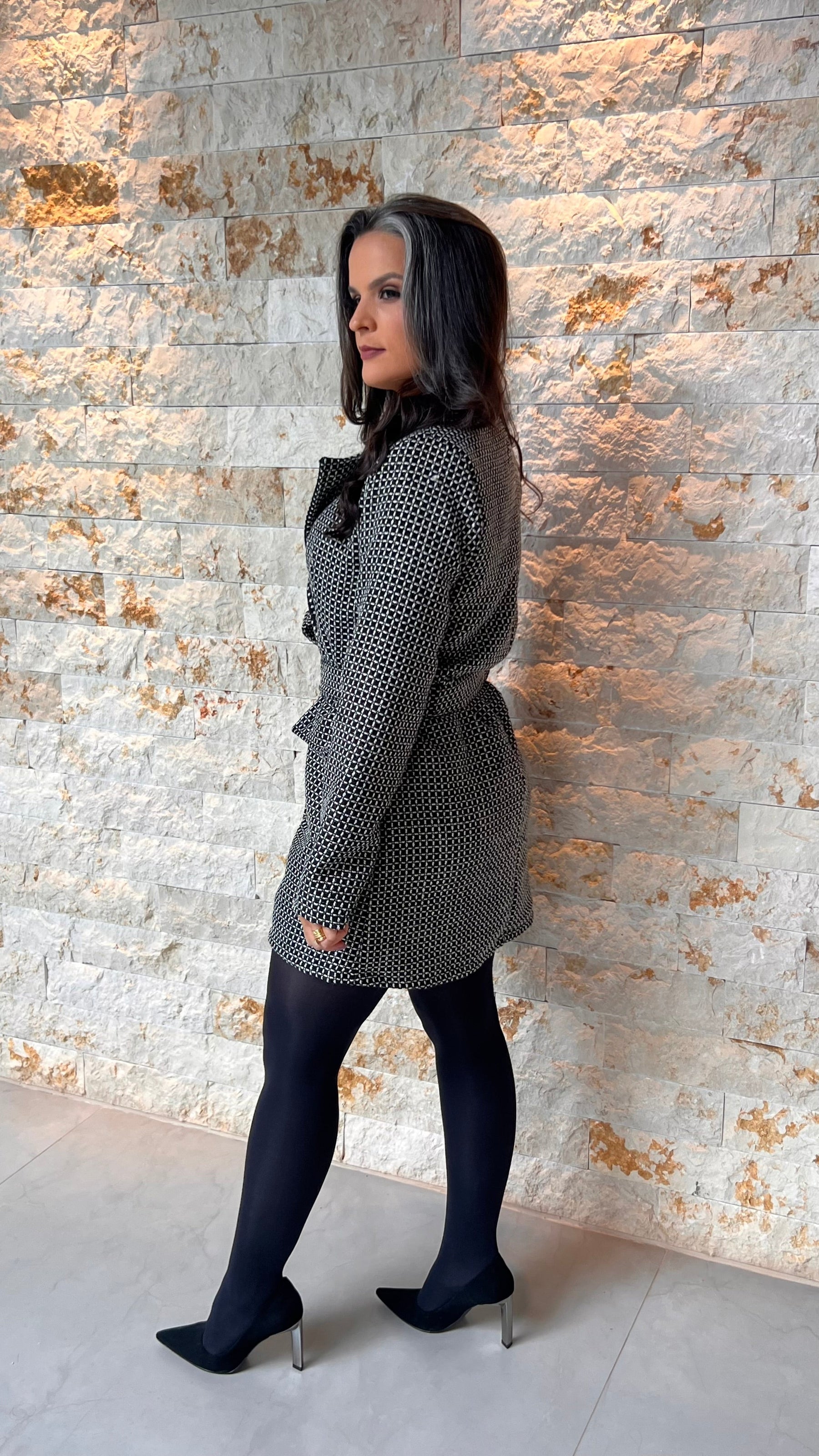 Vestido Curto Casaco Xadrez ARTE- Estampado 5727