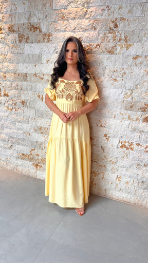 Vestido Midi Manga Tucano POLI- Amarelo 5975
