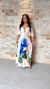 Vestido Longo Manga Buf Dec U POLI- Estampado 6058