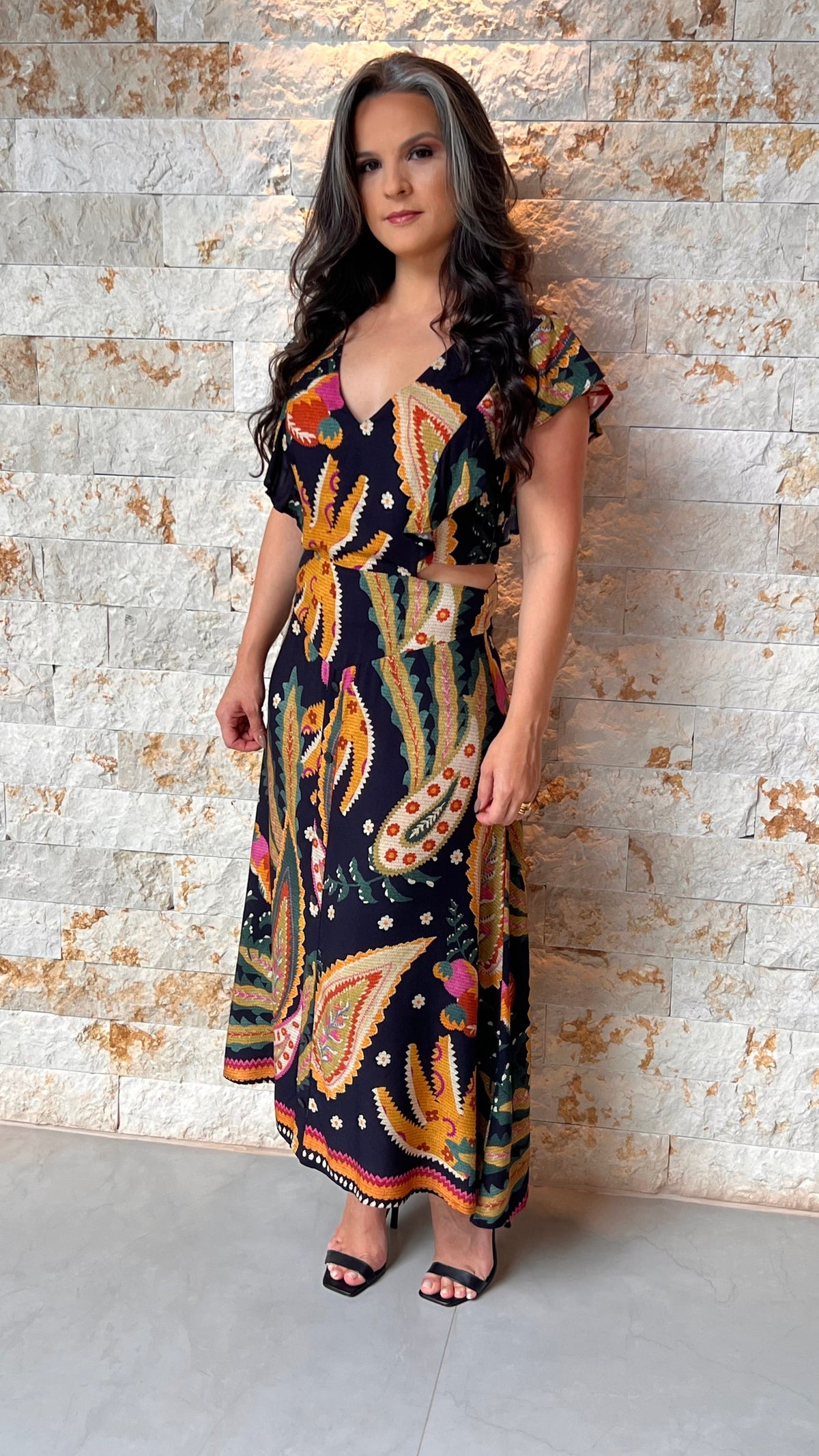 Vestido Midi Vazado Lateral RIO- Estampado 6000