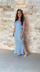 Vestido Midi Tricô Busto POLI- Azul 5898