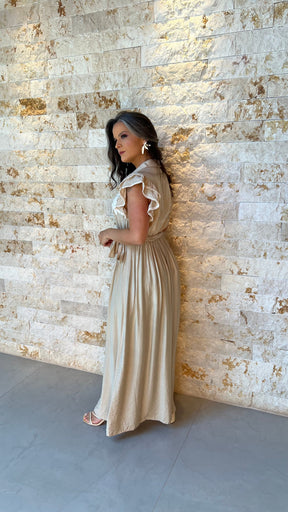 Vestido Longo Manga Babado Coqueiro EAG- Nude 5910