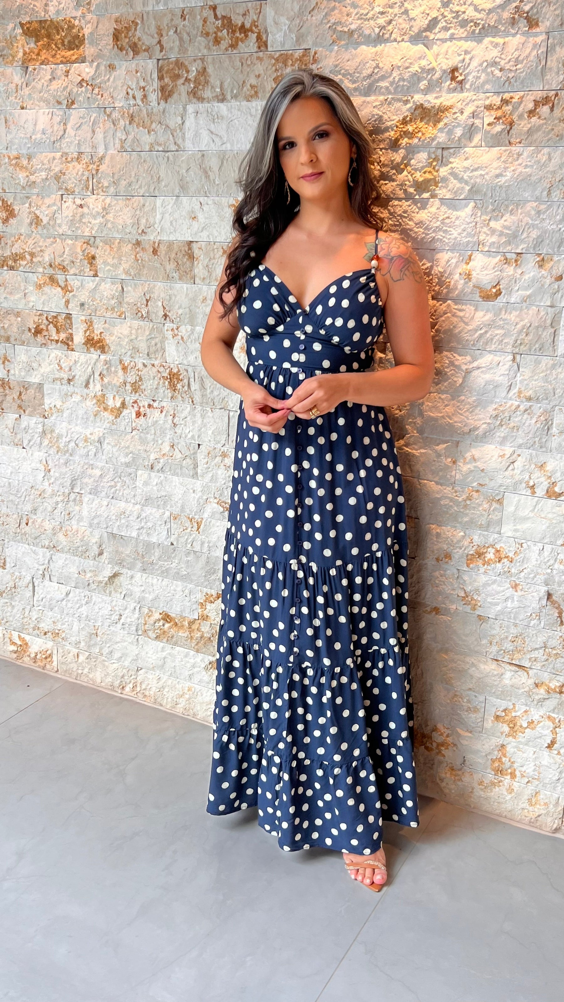 Vestido Midi Poa Alcinha PIS- Estampado 6034