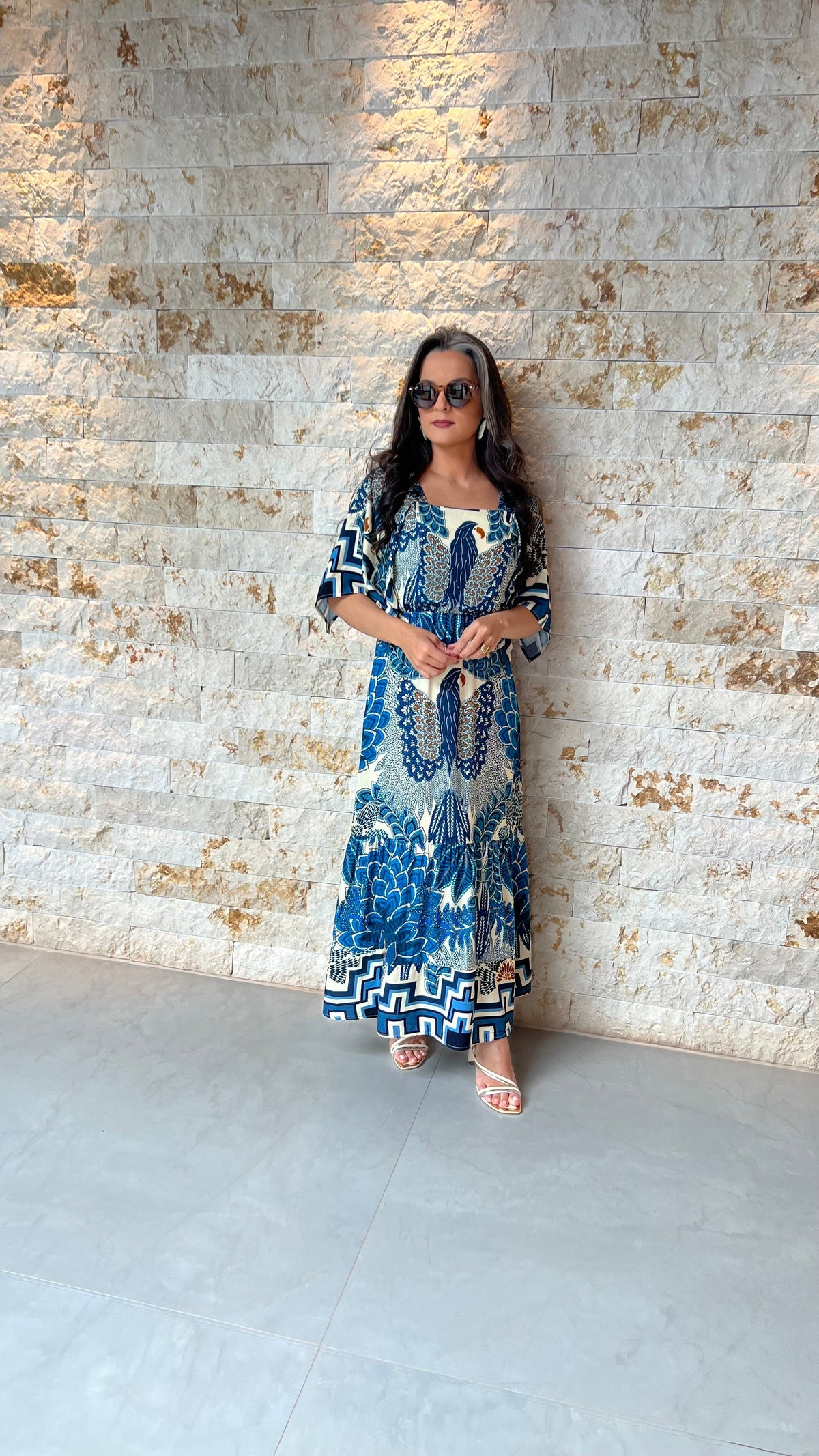 Vestido Longo Arara Azul Decote ARTE- Estampado 5866