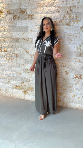 Vestido Longo Manga Babado Coqueiro EAG- Verde 5910