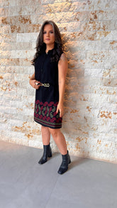 Vestido Curto Bordado Vinho ABS - Estampado 5636